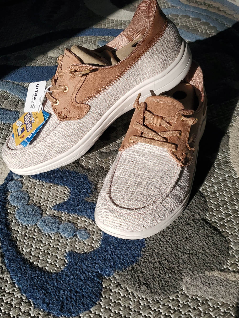 Skechers Women's Slip-On Loafers in Tan and Pink Knit